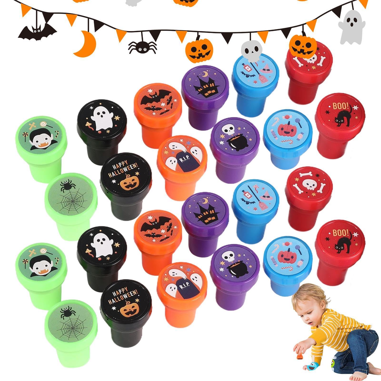 Lot de tampons d'Halloween assortis pour Halloween, lot de tampons encreurs effrayants mignons pour jeux de tours ou friandises, cadeaux de fête pour Halloween Lot de tampons d'Halloween assortis pour Halloween, lot de tampons encreurs effrayants mignons pour jeux de tours ou friandises, cadeaux de fête pour Halloween
