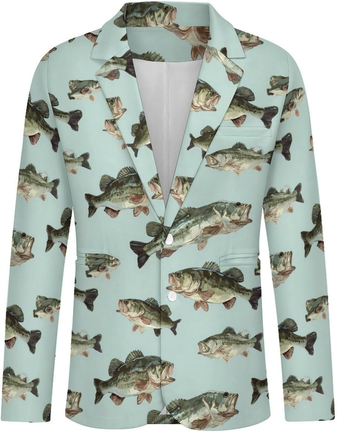 Bass Fish Printed Men's Blazer Slim Fit One Button Suit Jackets Tuxedos for Business Wedding
