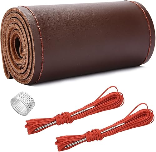 Vista 19 de Ziciner - Funda de cuero genuino para volante, transpirable, antideslizante, protector de volante para un diámetro máximo de 15 pulgadas, para coser