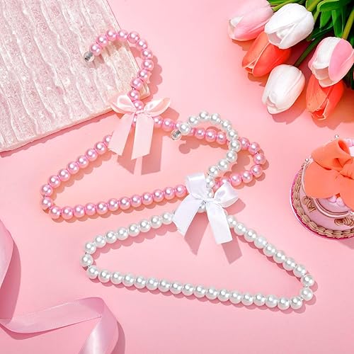Miniatura 8 de Wesiti 25 perchas pequeñas de perlas pequeñas para ropa, perlas, perlas, perlas, perchas elegantes de metal con cinta para niños, bebés, mascotas,