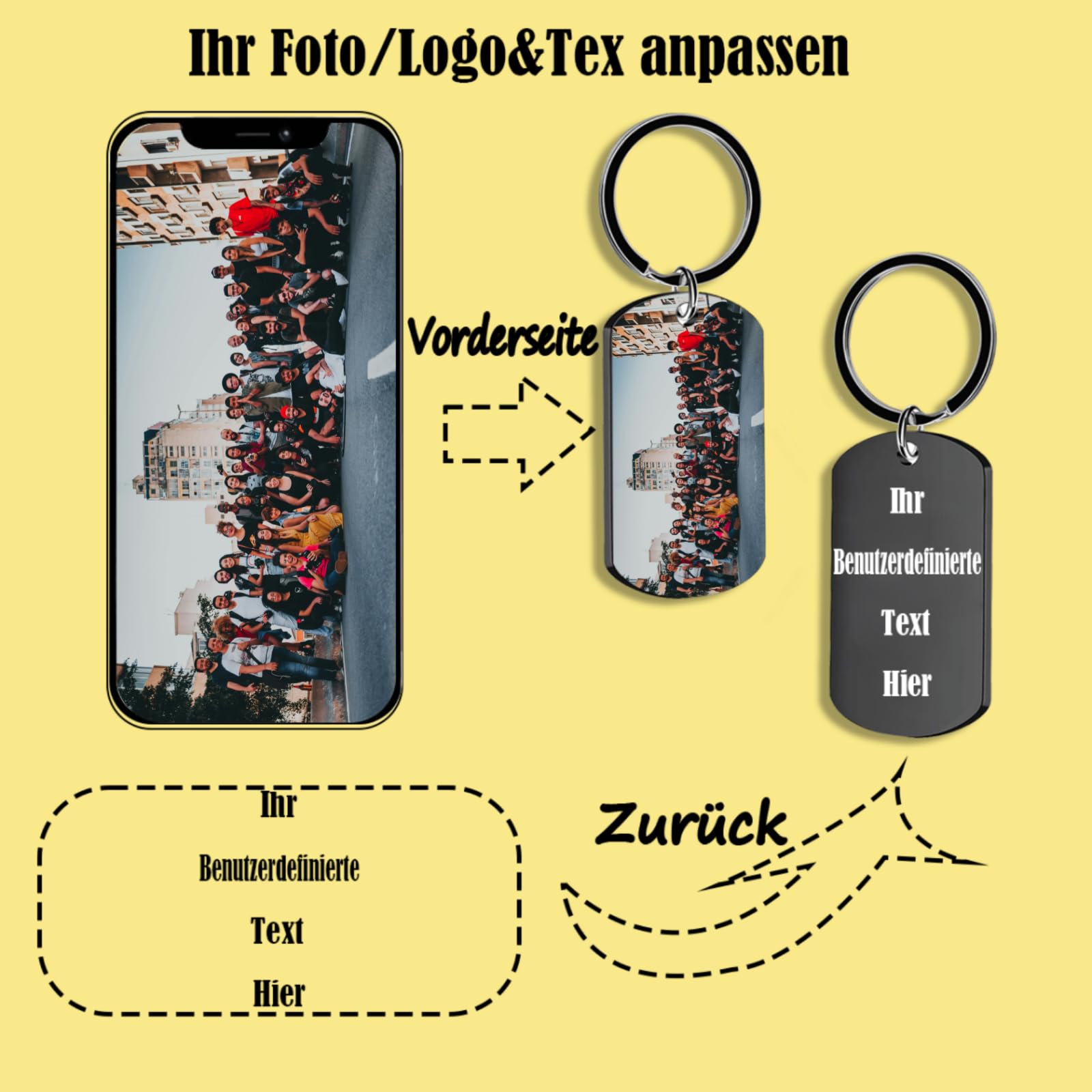 Personalisierte Massen-Schlüsselanhänger, Doppelseitig Gravierte Foto/Logo/Text Schlüsselanhänger, Souvenirs, Werbegeschenke, Geschäftsgeschenke 10/20/50/100 Stück