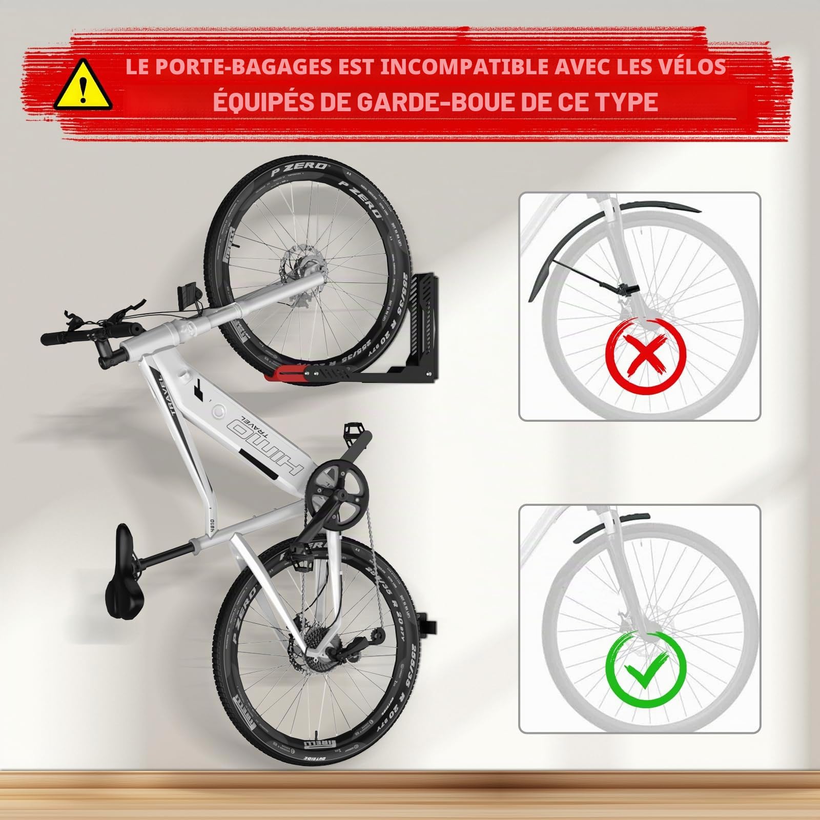 IMAYCC Support mural Professionnel Pivotant pour Vélo, sans Levage Lourd, Peu Encombrant pour le Garage, Facile à Accrocher et à Enlever, Peut Supporter Jusqu'à 40 kg (Noir-Rouge, 1 pièce)
