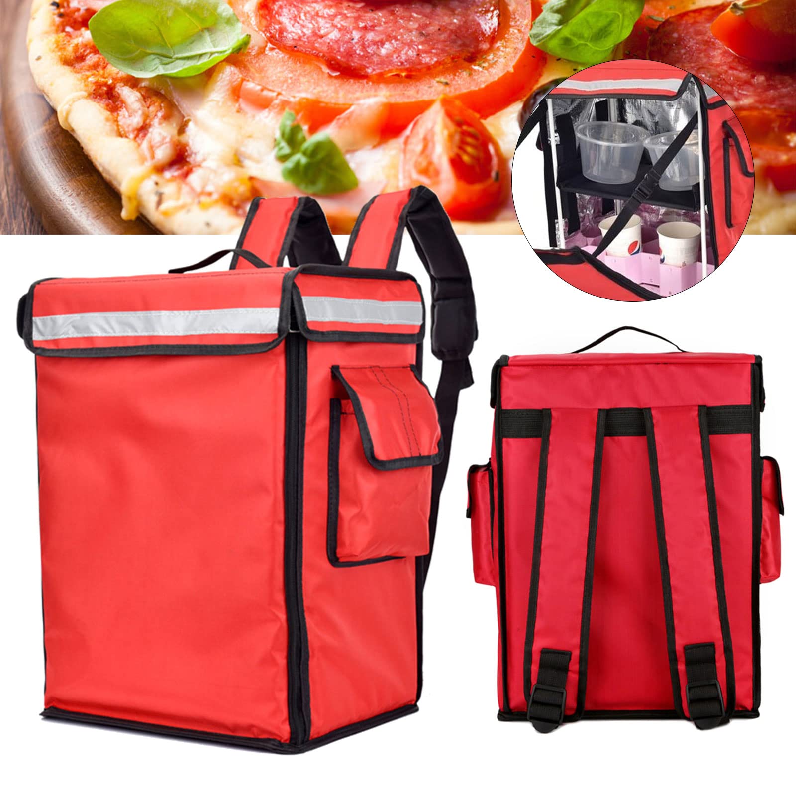 Zaino termico per la consegna della pizza, borsa termica impermeabile da 42 litri con spallacci per la consegna di cibo, shopping, campeggio e barbecue