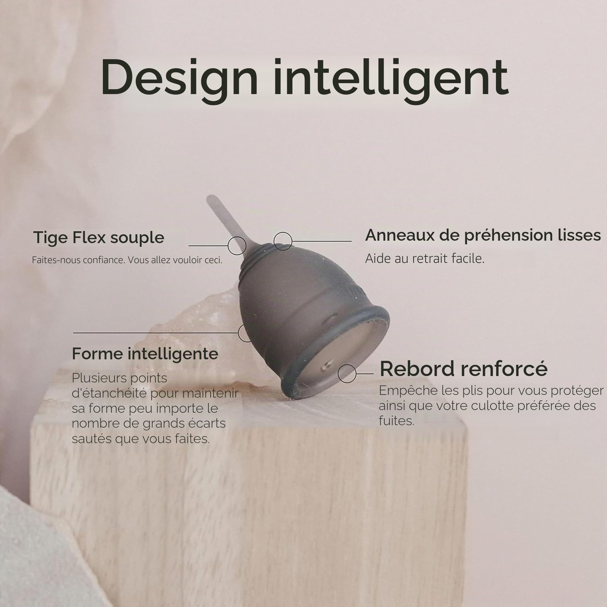 Saalt Soft Menstrual Cup – Coupe menstruelle réutilisable – Protection anti-fuites jusqu'à 12 heures – Sans BPA ni latex – Inclut une coupe et un sac de transport - taille Petit, Gris