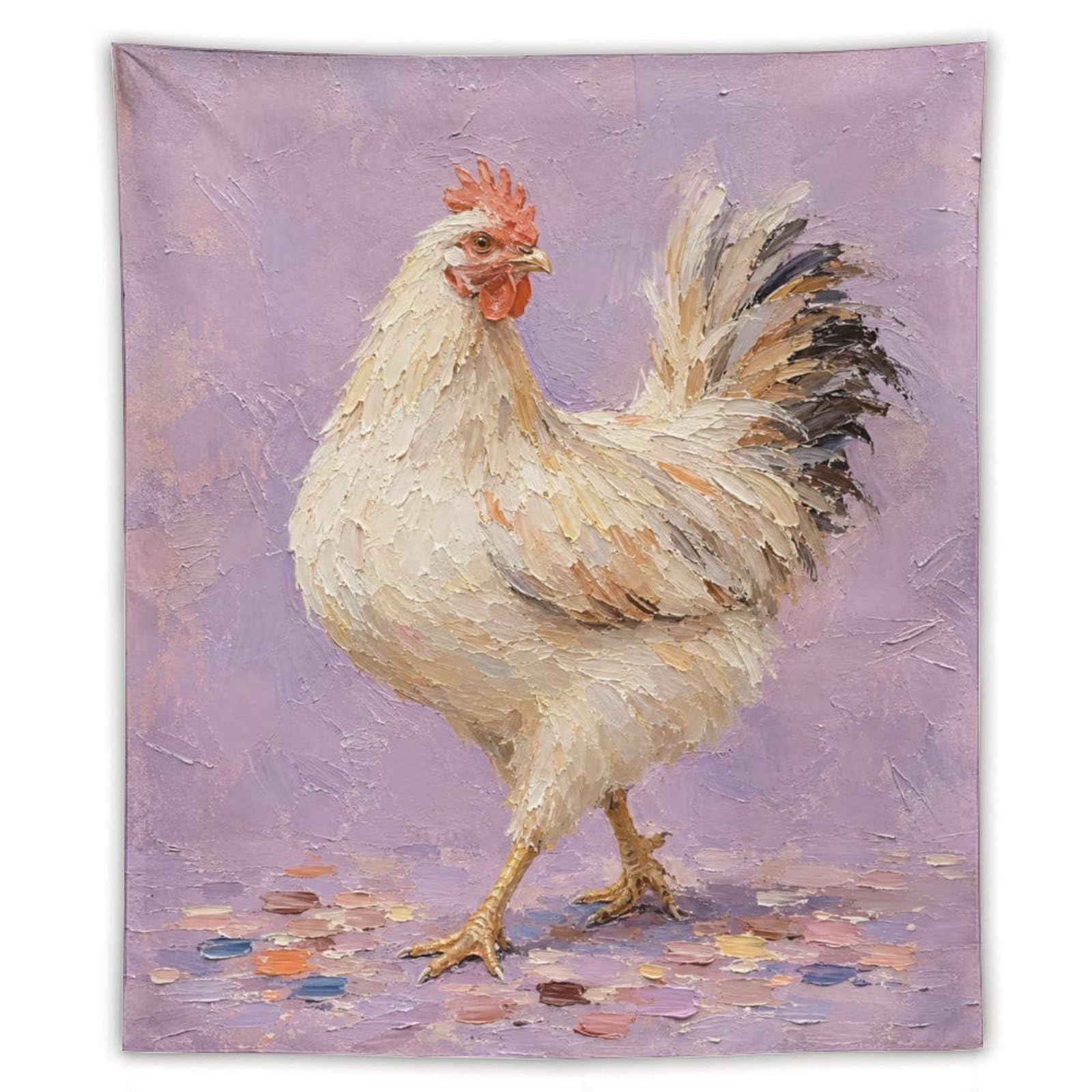 H3B8U2Y5 White Rooster Purple Pastel Wall Tapestry, Oil Painting