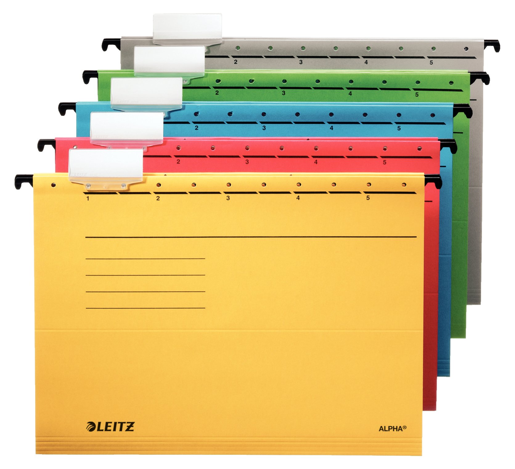 Leitz 19853015 Alpha teczka wisząca, karton kolorowy, 5 sztuk, żółty