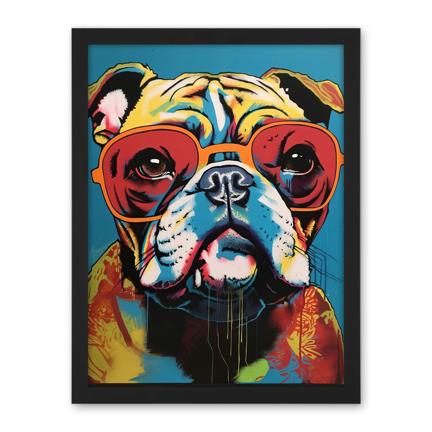 Artery8 English Bulldog Wearing Sunglasses Modern Pop Art Artwork Framed Wall Art Print 18X24 Inch