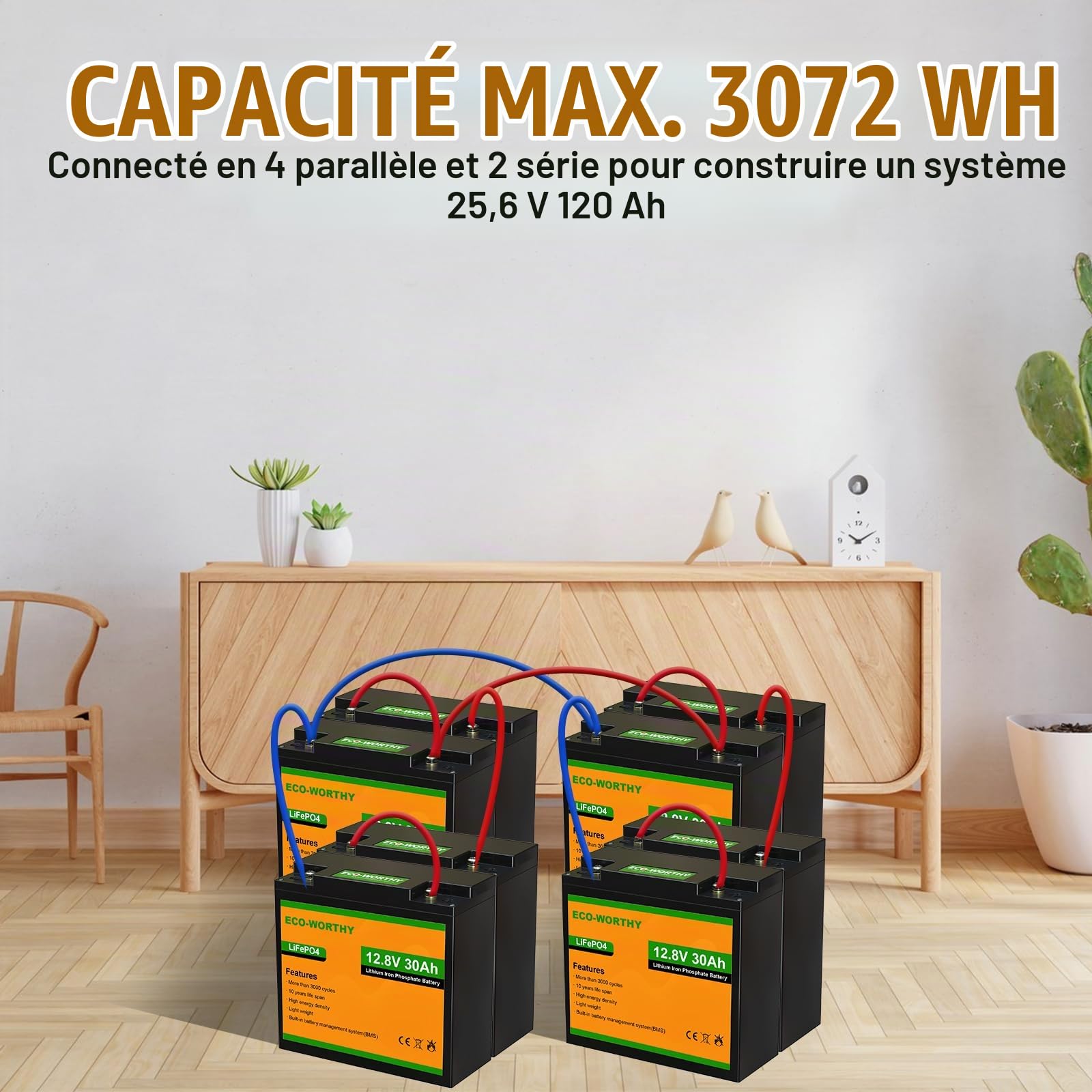 ECO-WORTHY Batterie LiFePO4 12 V 30 Ah