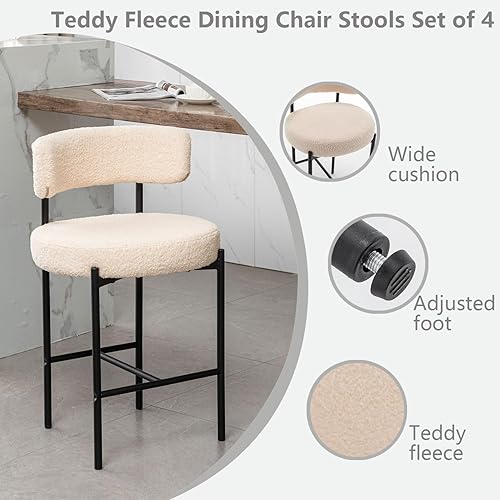 Vista 68 de Boucle - Juego de 2 taburetes de bar modernos de 24 pulgadas con respaldo, taburetes de bar tapizados para isla de cocina, bar, cafetería (beige)