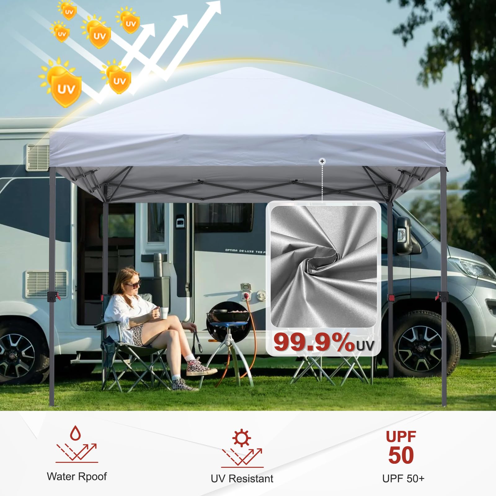 Gazebo Pieghevole ABCCANOPY 3x3 M - Con 2 Pareti Laterali E Borsa A Ruote - Grigio/bianco