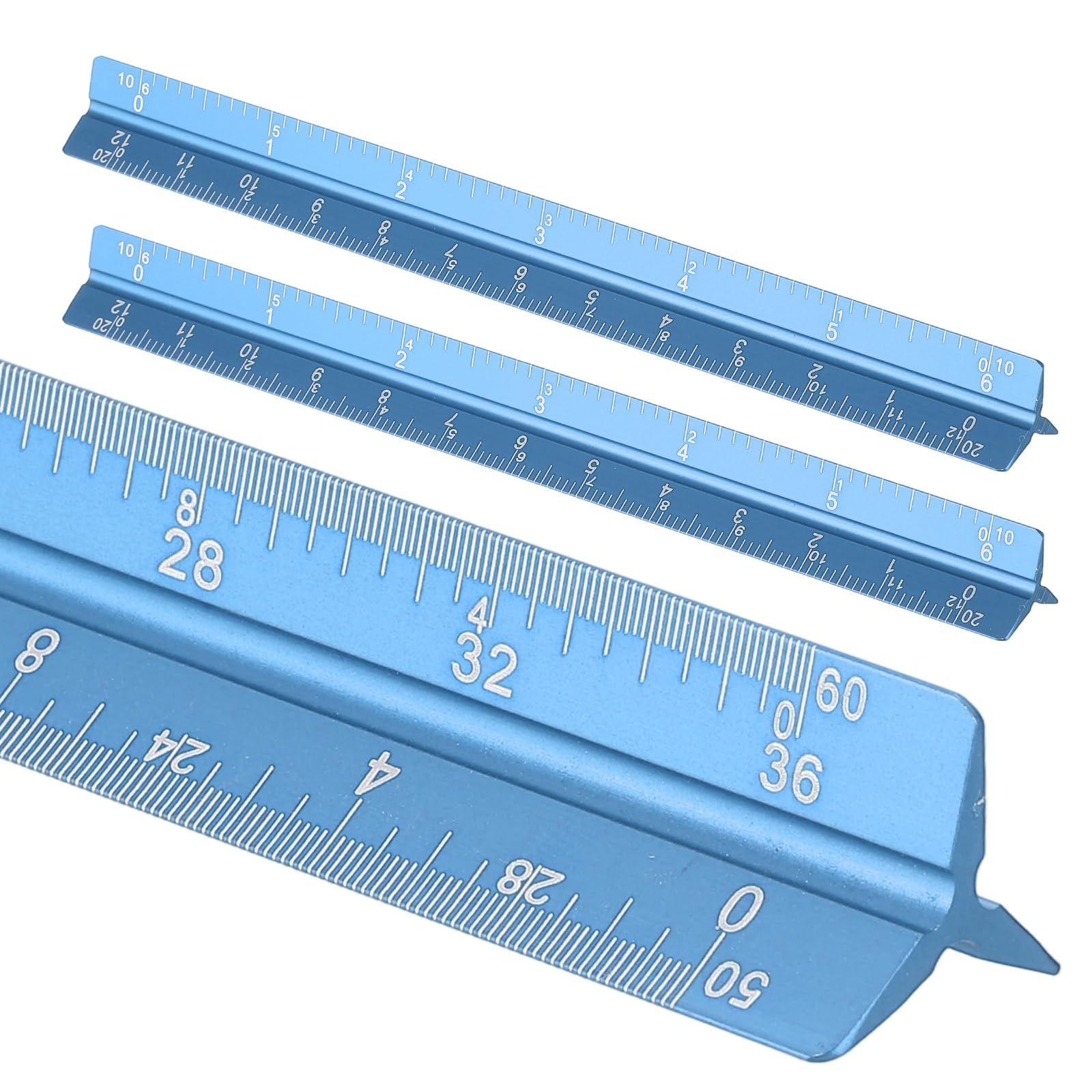 sourcing map 2 Pcs Architectural Scale Ruler, 7 Inch Standard Aluminum Alloy Architect Triangular Large Scale Laser-Etched Blueprint Drafting Ruler for Architects Engineers, Blue