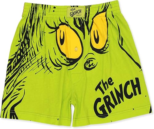 Dr. Seuss The Grinch Holiday - Pantalones cortos tipo bóxer con botones para hombre