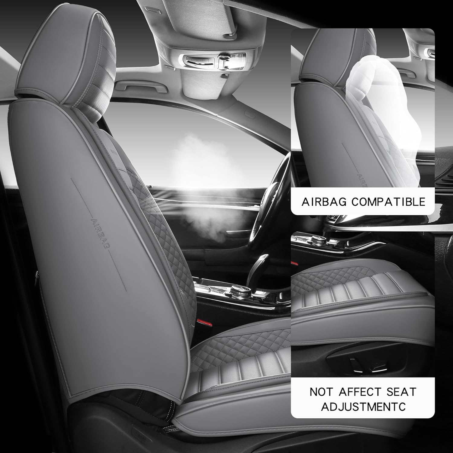 Full Coverage Leather Front Car Seat Covers 1 Pair Universal Fit for Most Cars Sedans Trucks SUVs with Waterproof Leatherette in Automotive Seat Cover Accessories(Grey)