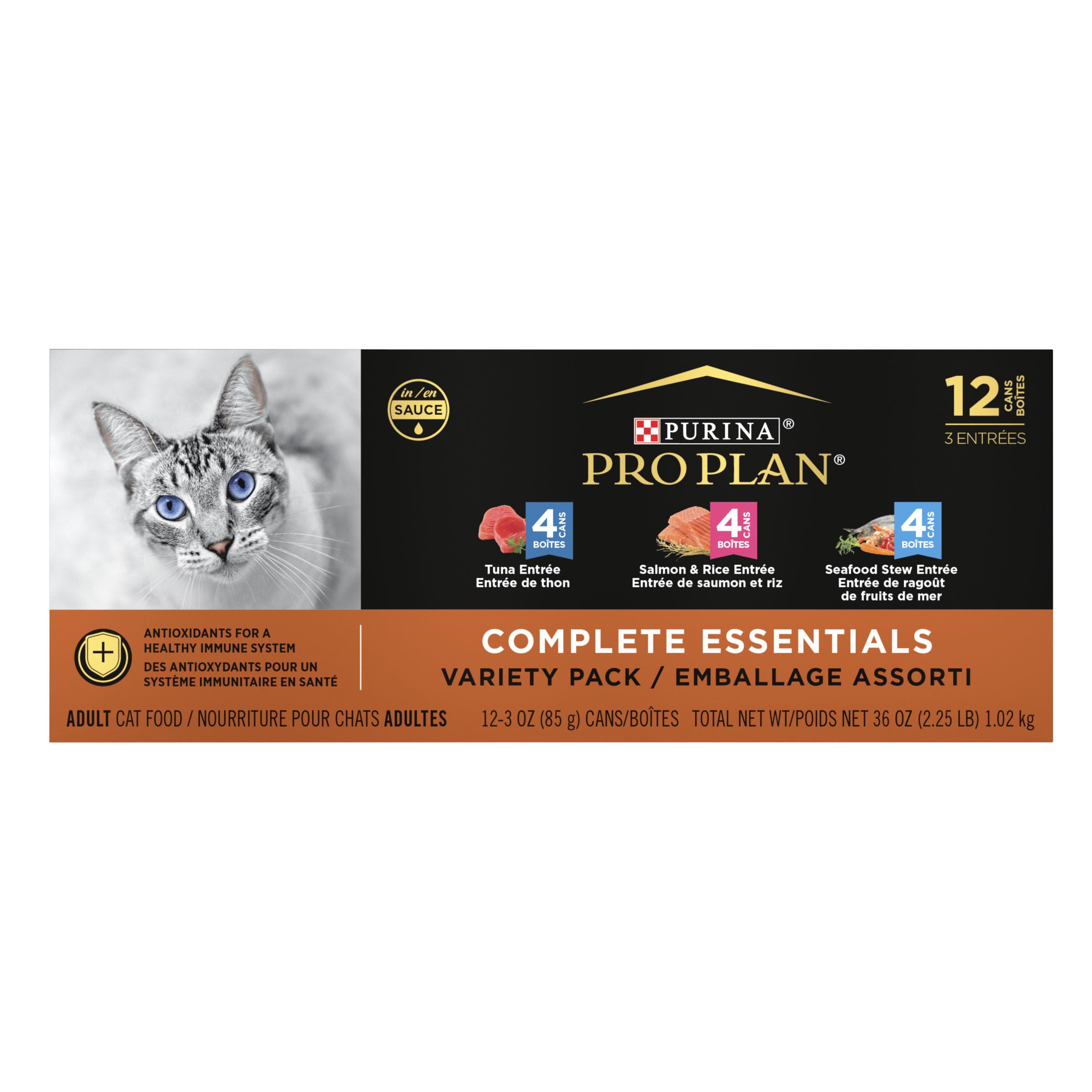 PURINA Pro PlanWet Cat Food Variety Pack, Seafood Favorites - (2 Packs of 12) 3 oz. Cans