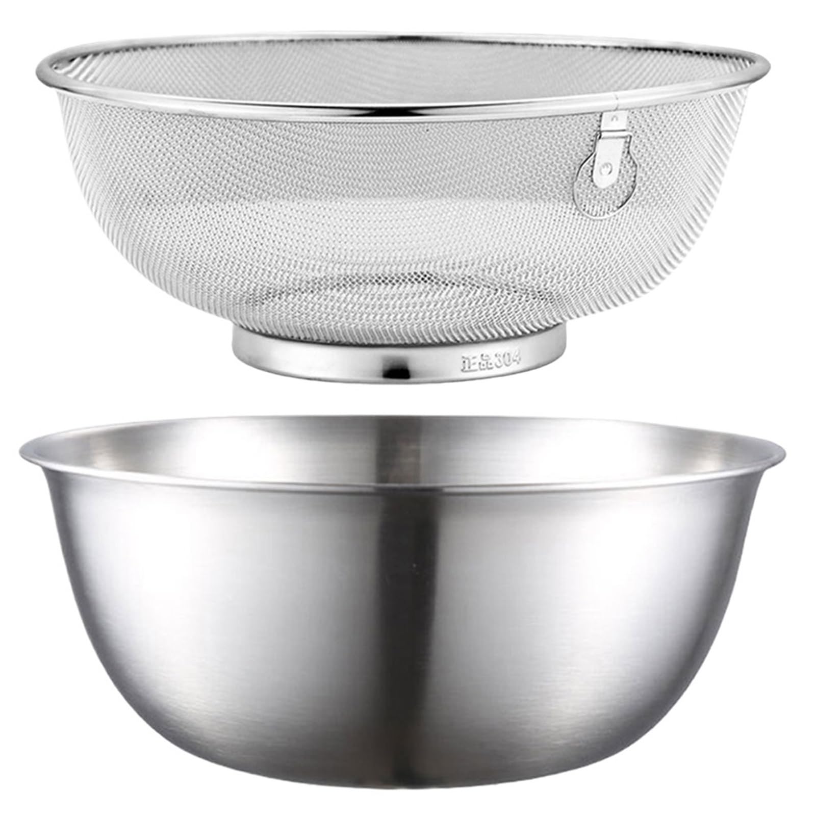 Colino Per Riso In Acciaio Inossidabile 1 Set Scolapasta in acciaio inossidabile con set di scodelle Lavaggio del riso Scolapiatti a maglia fine(Silver)