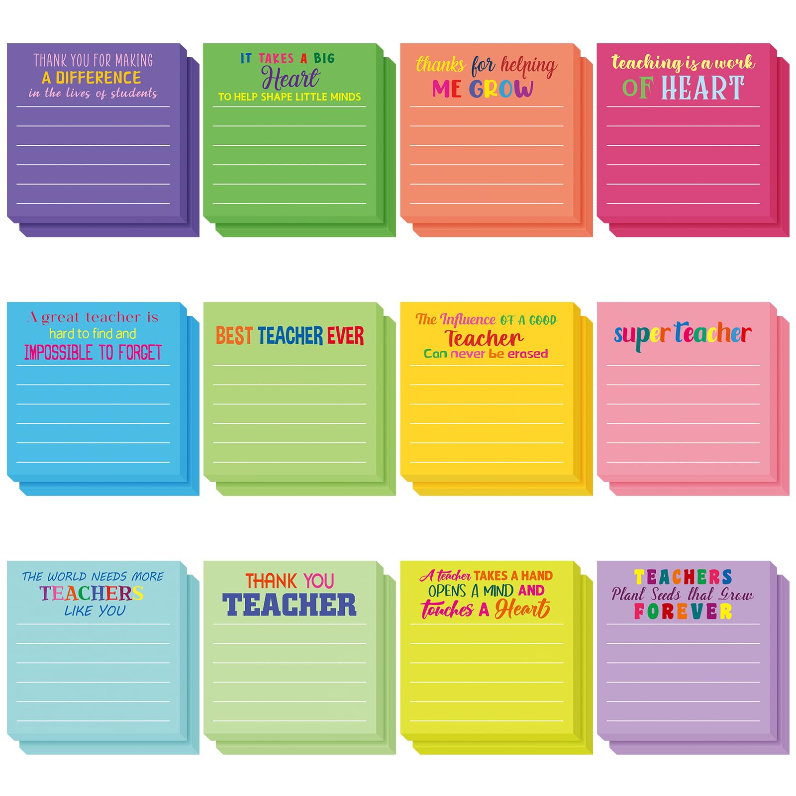 Motipuns 24 Pcs Teacher Appreciation Gifts Bulk Inspirational Teachers Sticky Notes Cute Mini Pocket Motivational Teacher Notepads Thank You Gift for