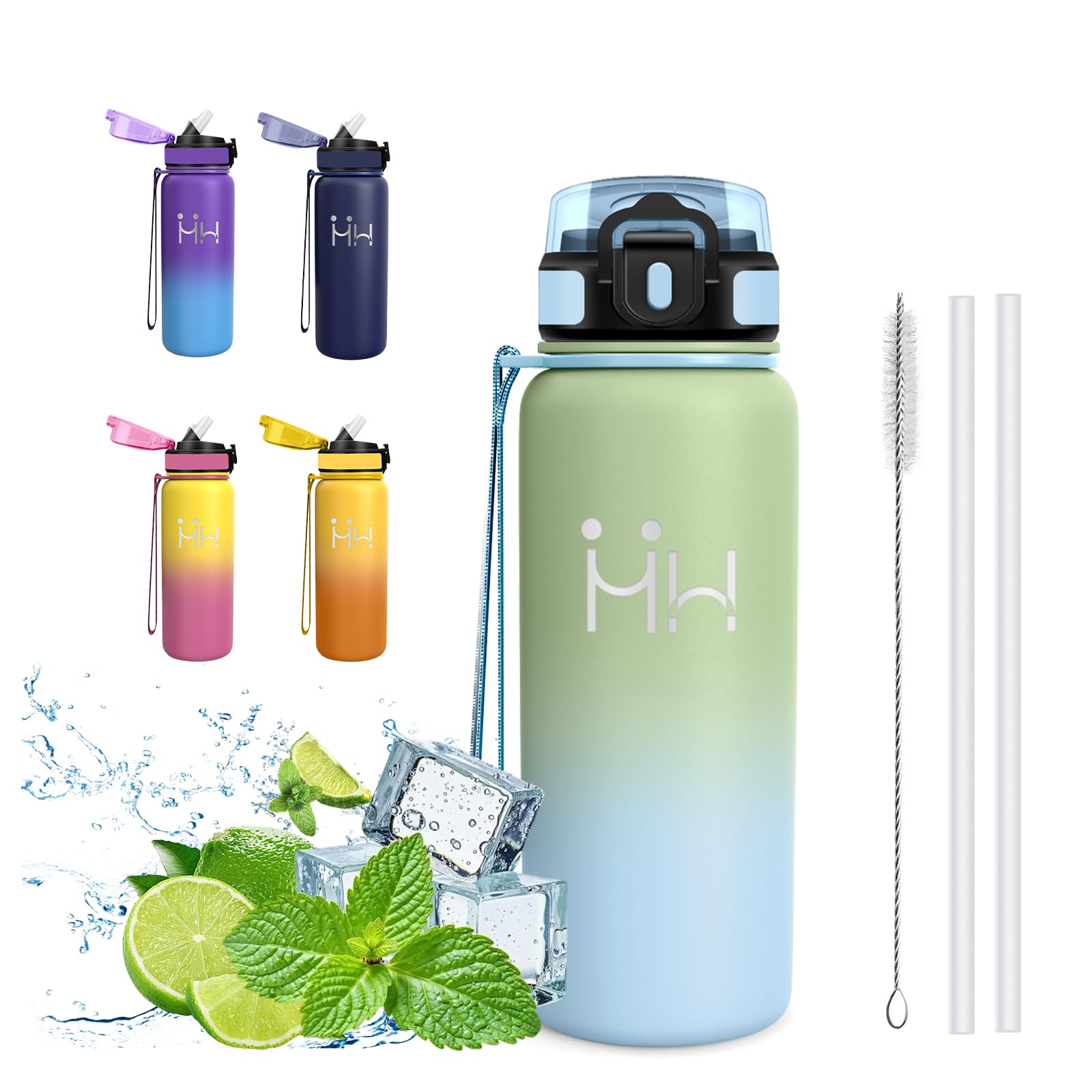 Mujigaga Insulated Water Bottle, 750 ml, Leakless, Stainless Steel Water Bottles, Vacuum Insulation, Water Bottles with Straw, BPA Free, Bottles for Office, Yoga, Cycling, Holiday