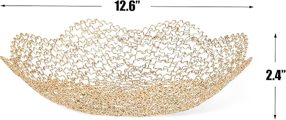 IBWell Decorative Dish for Home Decor and Centerpieces - Gold Vegetable Fruit Bowl Basket(Large) for Kitchen Counter, Table Centerpieces for Dining Room and Living Room Decor (Gold, Large)