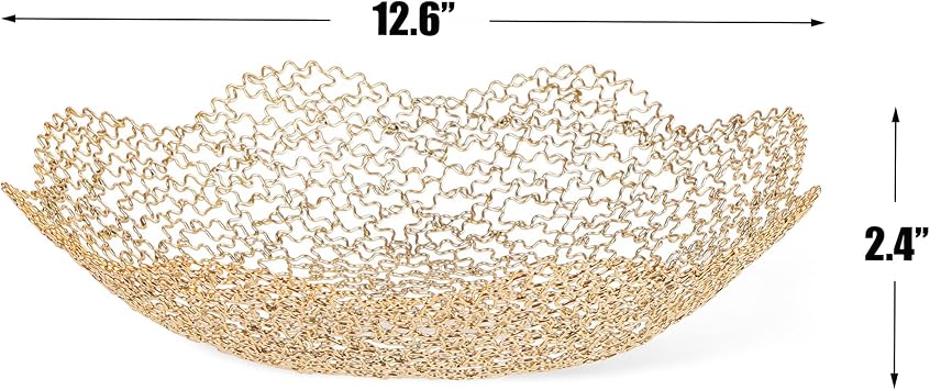IBWell Decorative Dish for Home Decor and Centerpieces - Gold Vegetable Fruit Bowl Basket(Large) for Kitchen Counter, Table Centerpieces for Dining Room and Living Room Decor (Gold, Large)