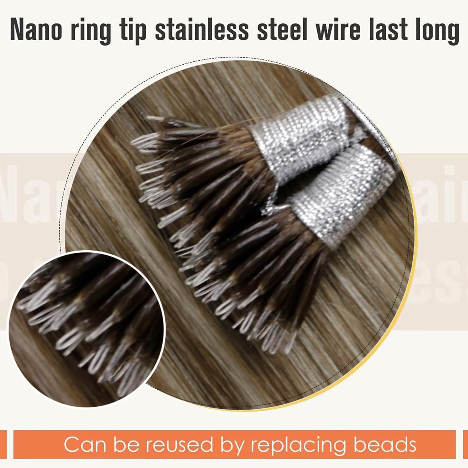 LaaVoo Nano Hair Extensions Real Human Hair Brown Nano Beads Hair Extensions 20 Inch Balayage Light Brown to Light Blonde Invisible Nano Ring Straight Remy Hair 50g 50s #8/60/8 - Image 4