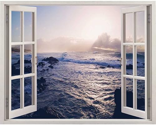 Miniatura 10 de Pegatinas de paisaje nocturno de atardecer para pared de cuarto, calcomanías de ventanas antiguas para decoración de paredes, decoración de pared,