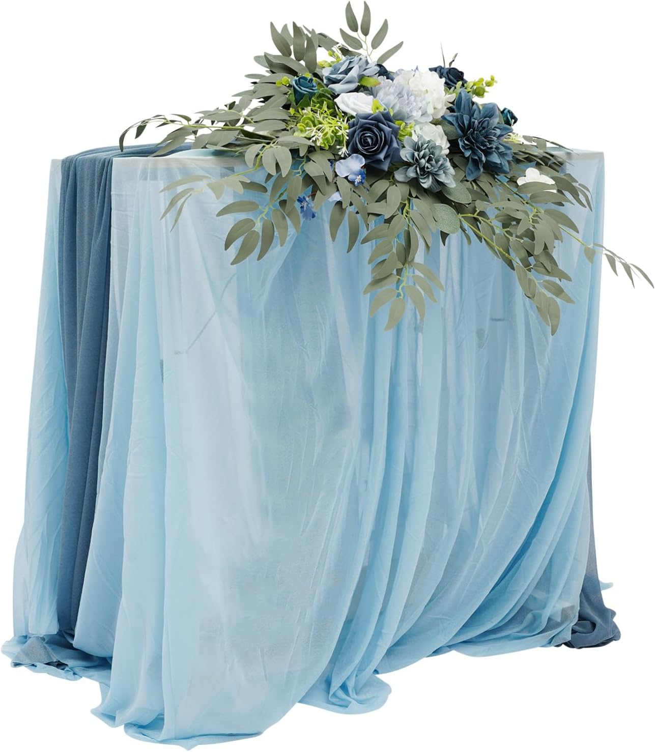 Artificial Flower Decoration, Tabletop Artificial Flower with Tablecloth and Table Runner, Floral Arrangement for Wedding Table Photography Backgrounds and Hotel Banquet Halls (Blue)