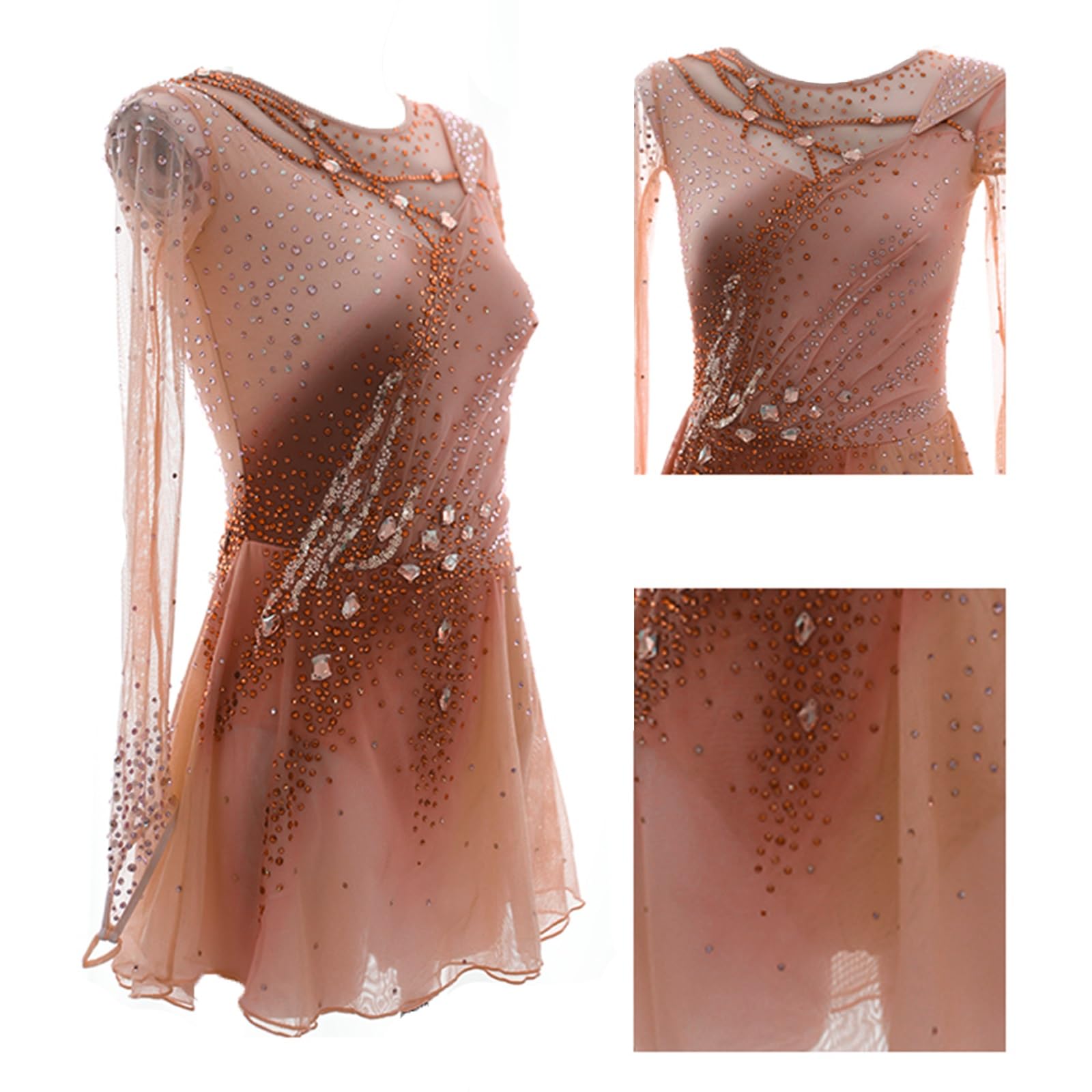 Robe De Patinage Artistique For Femmes, Tenue De Patinage Élastique Scintillante Avec Cristaux For La Performance En Compétition