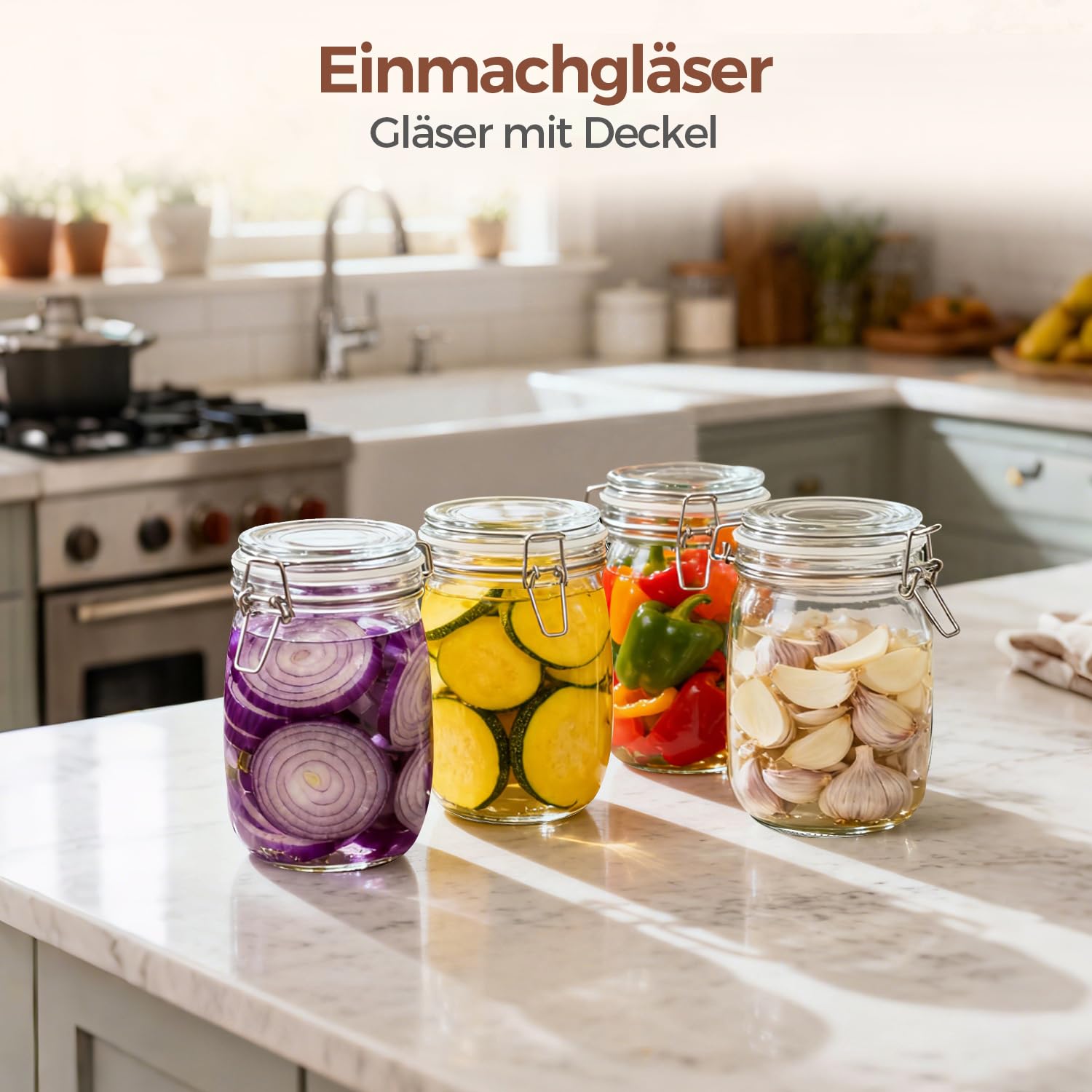 MuciHom - Barattoli ermetici per alimenti, in vetro borosilicato senza BPA, con coperchio in bambù, contenitore cilindrico per cereali con guarnizione Medium 34oz Round - 3 Sets