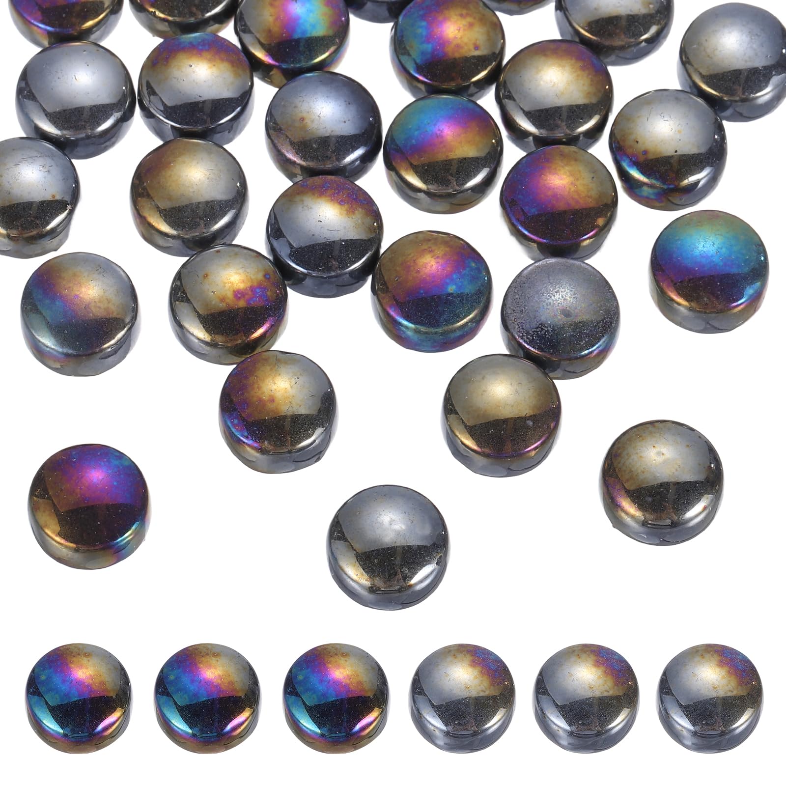 sourcing map 12mm Glass Mosaic Tiles, 300g Round Iridescent Glass Pieces Recycled Mosaic Tile Bulk for Vase Flower Pots Aquarium Decor Garden Project DIY Art Craft, Iridescent Black