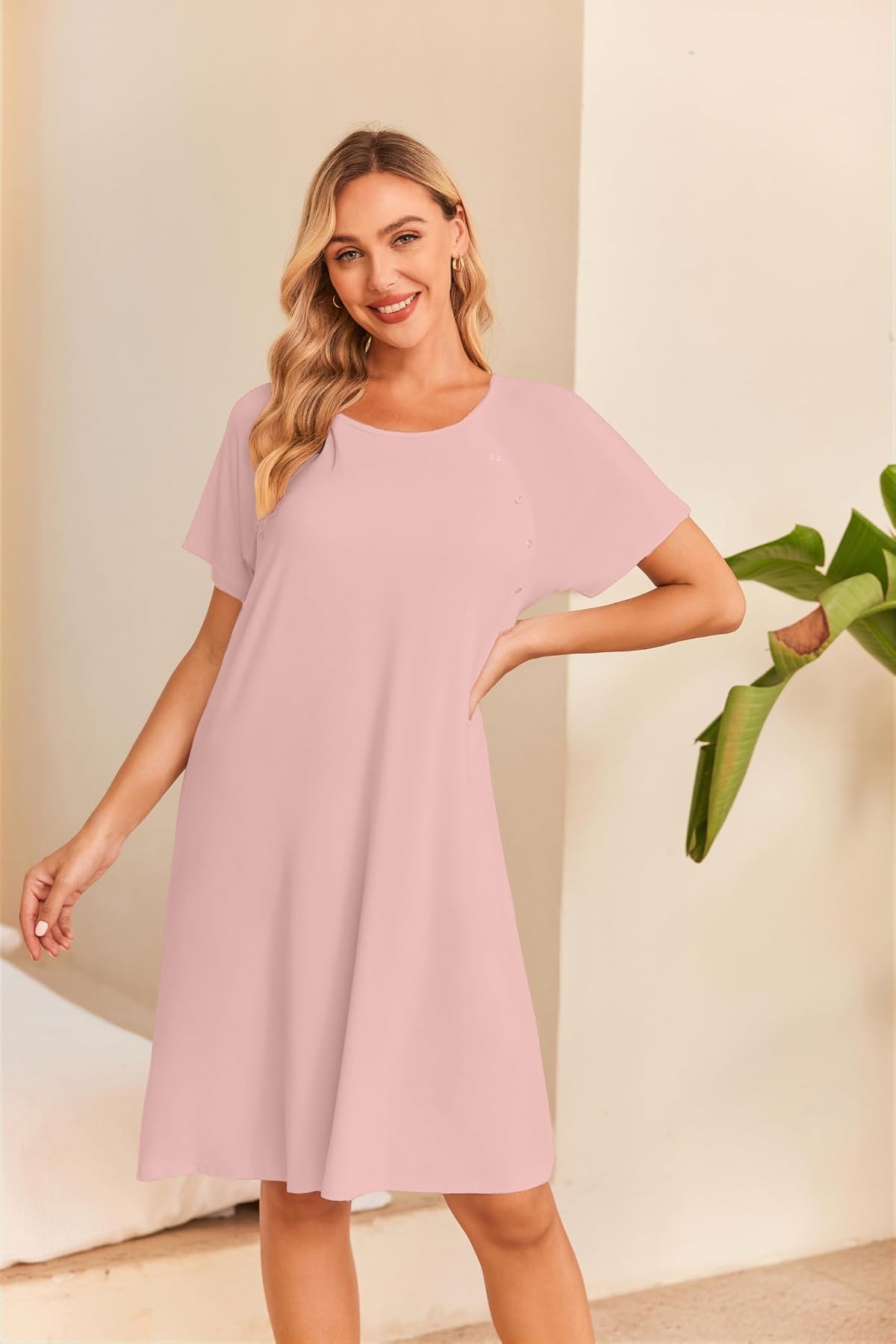 Ekouaer Women’s Nursing/Delivery/Labor/Hospital Nightdress Short Sleeve