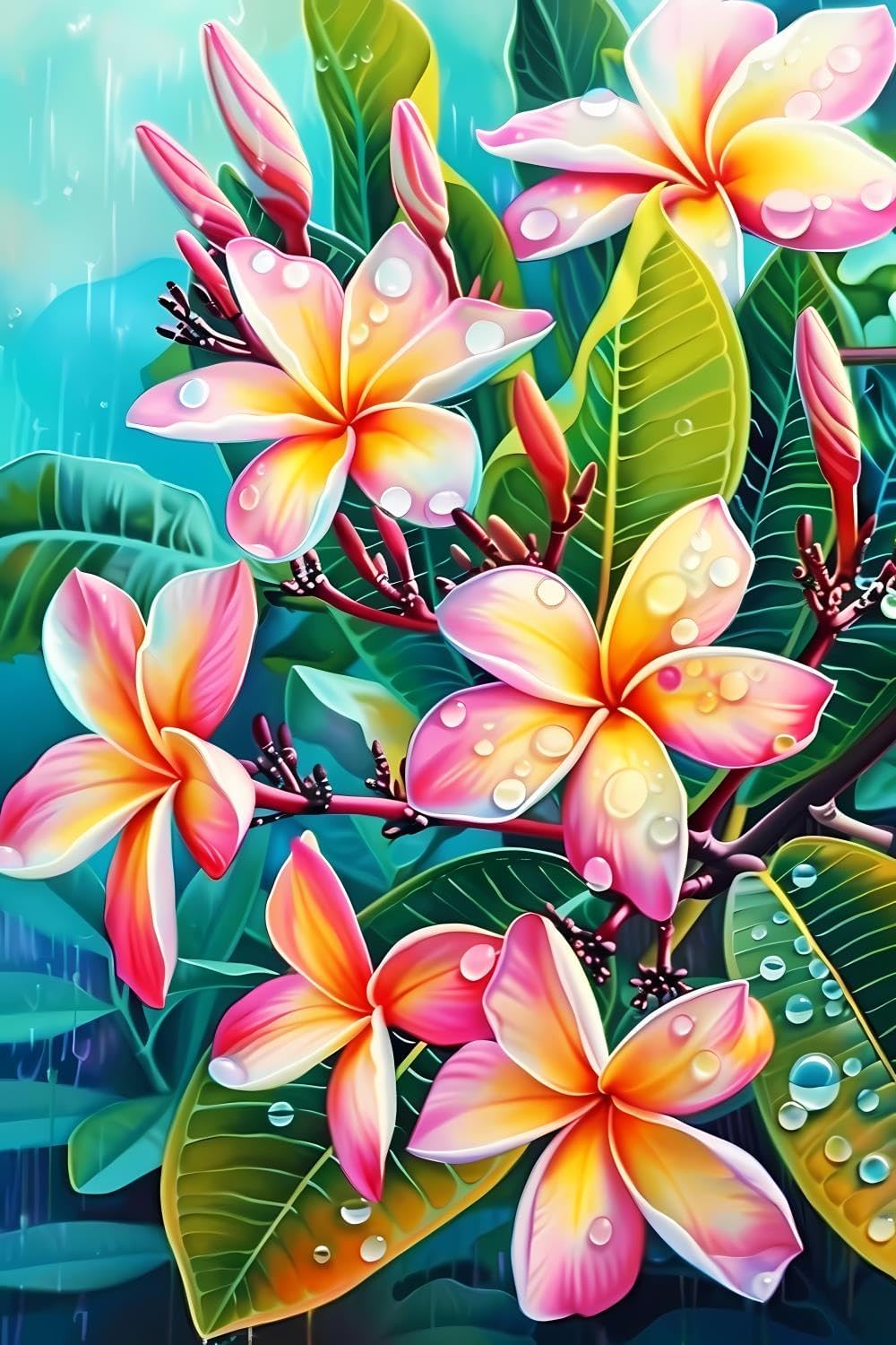 POEOIEX Beautiful Pink and Yellow Plumeria Flowers Diamond Painting Kits for Adults, 5D DIY Diamond Art Diamond Dots Full Drill for Home Wall Decor Gifts, gem Art 16x20 inch