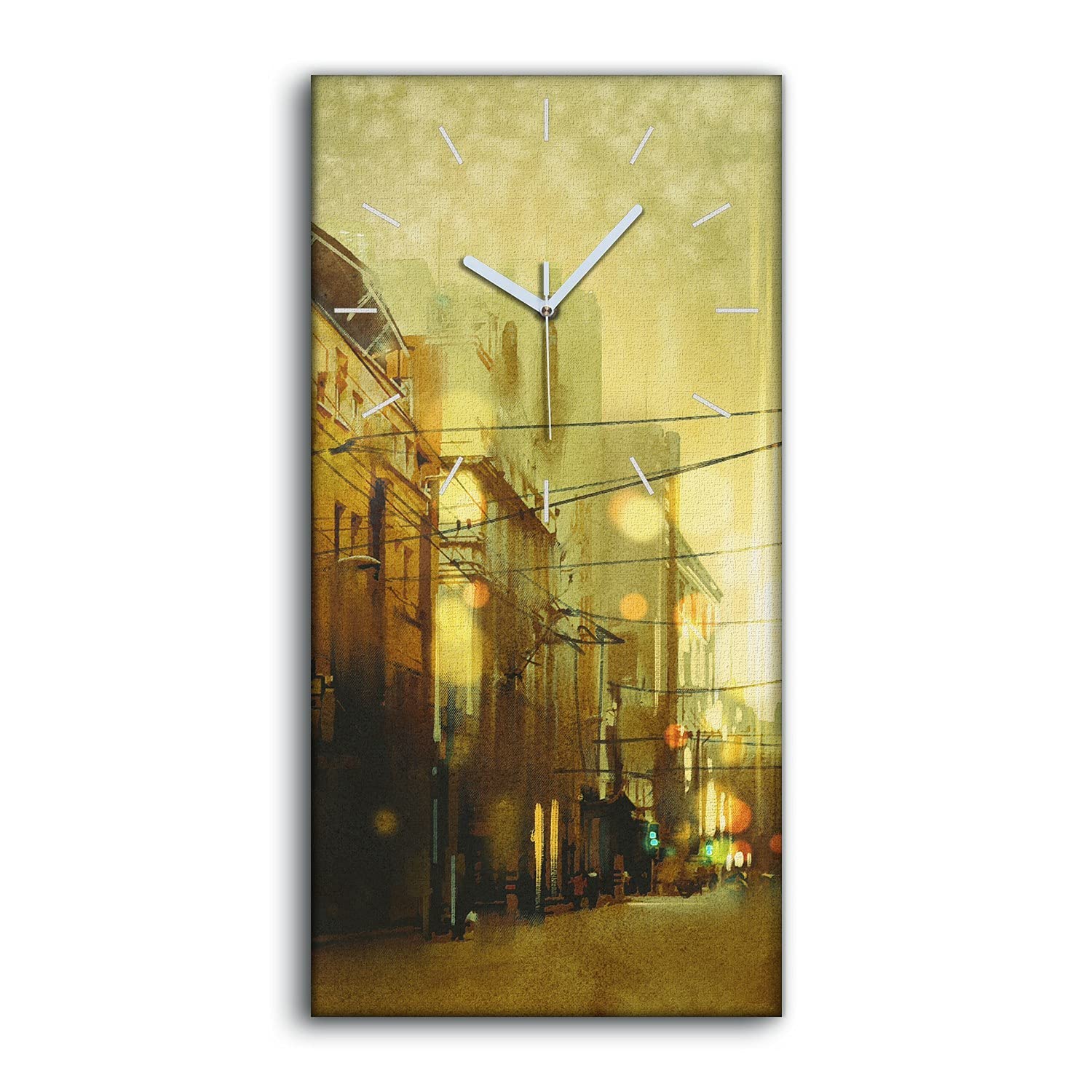 Horloge sur Toile 30x60cm Silencieuse Street City Vintage pour un Salon Design