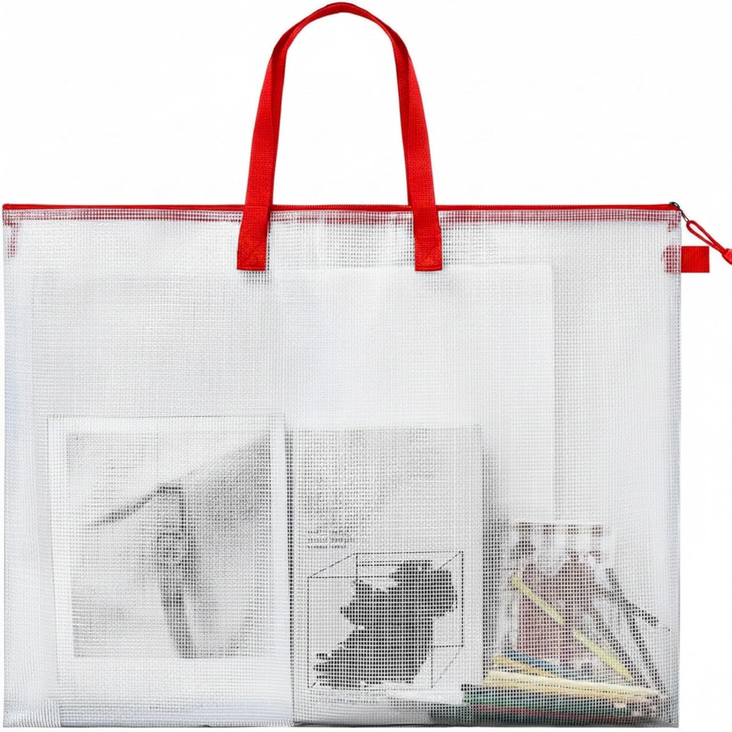 Outus 19 x 25 Inches Art Portfolio Case Posters transparent Storage Bag Portfolio Folder with red Handle and Zipper Folder Organizer for Painting Bulletin Boards End of the Year Gifts
