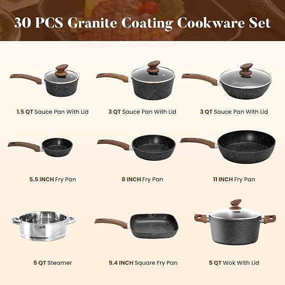 Kitchen Academy 30-Piece Induction Bakeware and Cookware Set