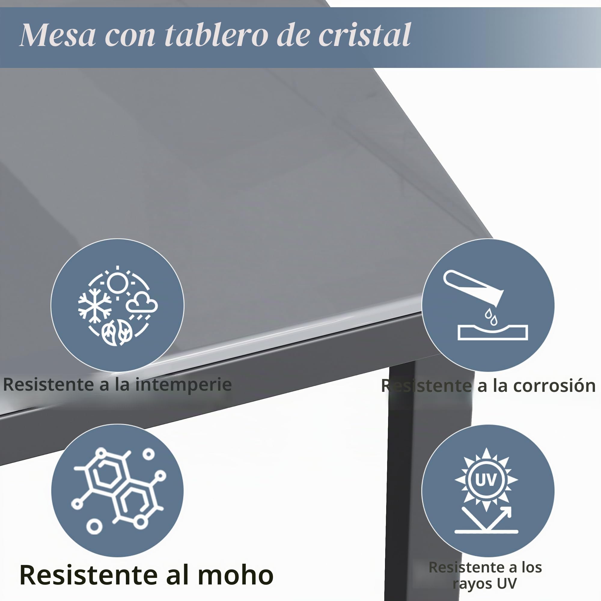 Juego de muebles de jardín, 8 personas, posición esquinera, hierro galvanizado, mesa de cristal, juego de cuerda tejida a mano, compuesto por una mesa de comedor, dos sillones y un sofá esquinero