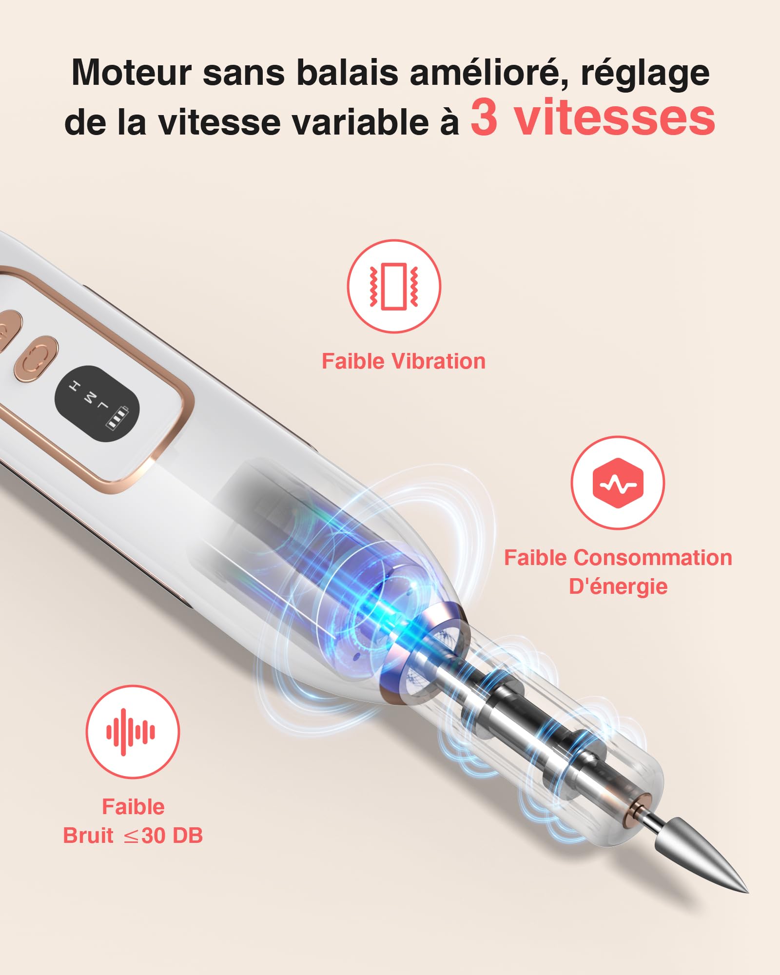 Ponceuse pour Ongles Professionnel - 1500mAh Ponceuse Ongle y Nettoyeur Pinceau Maquillage 2 en 1,20000 RPM Lime a Ongle Electrique,Nail Drill Portable,3 Vitesses Réglables,Sans Fil Sécurisé Image du produit 3