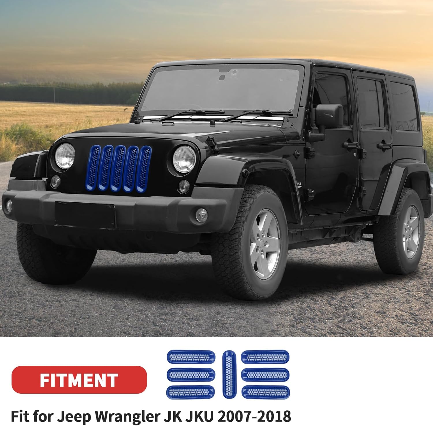 Mesh Grill Insert Grille Inserts Cover Fit for 2007-2018 Jeep Wrangler JK JKU(Blue)