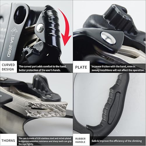 Miniatura 3 de Hand Ascender - Equipo de equipo de rapel fuerte certificado CE con mango de goma ergonómico para arbolistas de árboles trepadores, escalar, rescate