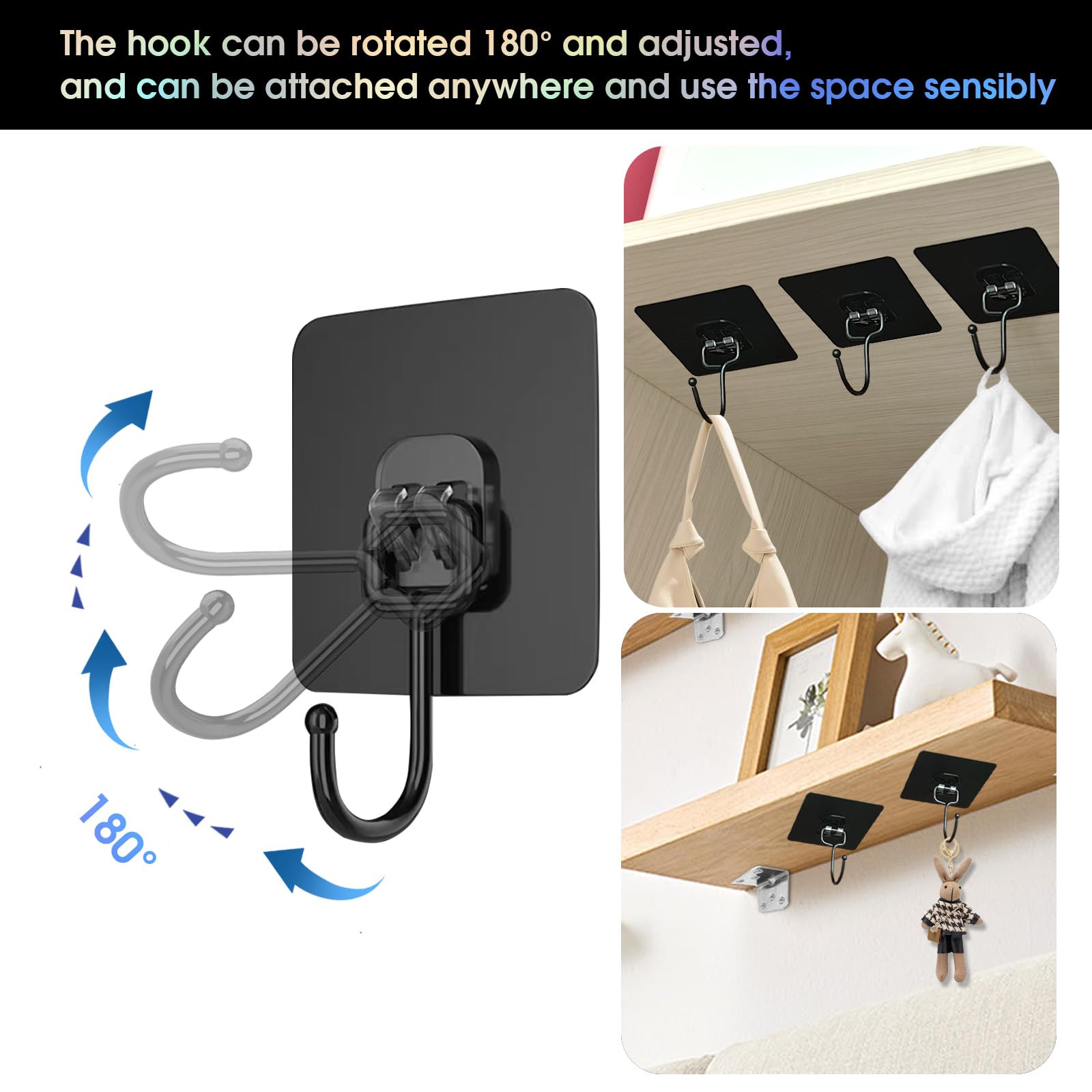 LANSKYLAN 12 Pcs Crochet Adhésif Plafond Crochets Adhesifs Rotatifs à 360° Crochets Adhésif