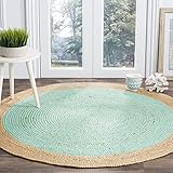 DNR Alfombra de fibra natural india con borde marrón aguamarina de 6 x 6 pies cuadrados (180 x 180 cm), alfombra de cocina redonda, alfombra de fibra natural, alfombra mediana