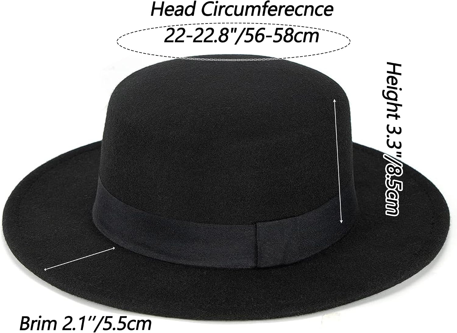 Wide-Brim-Felt-Panama-Fedora-Hat with Flat-Top-Pork-Pie Cap for Women Men (Size:M)