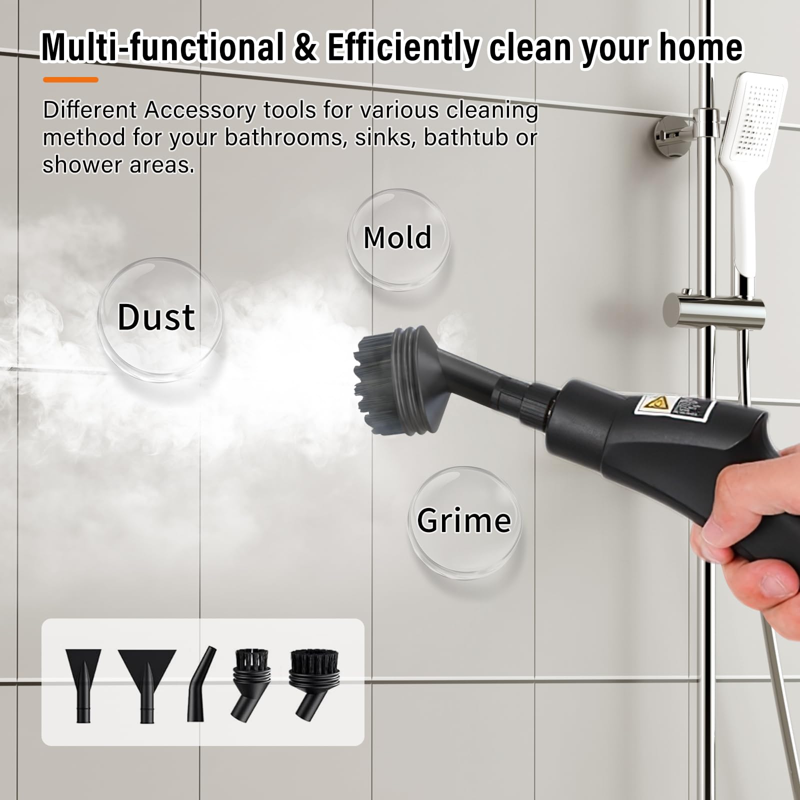 Mixoo Nettoyeur vapeur, poignée réglable à 6 niveaux, chauffage en 15 secondes, réservoir de 1,08 l, cuiseur vapeur portable pour nettoyage avec 6 accessoires pour la saleté, la graisse, le joint, le