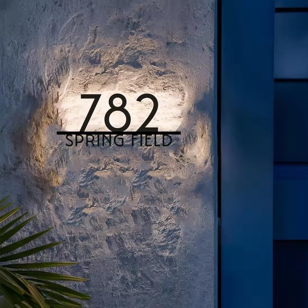 Letrero Personalizado Con Números De Casa Modernos Retroiluminados Por LED, Placa Iluminada Con El Nombre De La Calle Personalizable, Placa Acrílica Exterior Iluminada Personalizada(18inch)