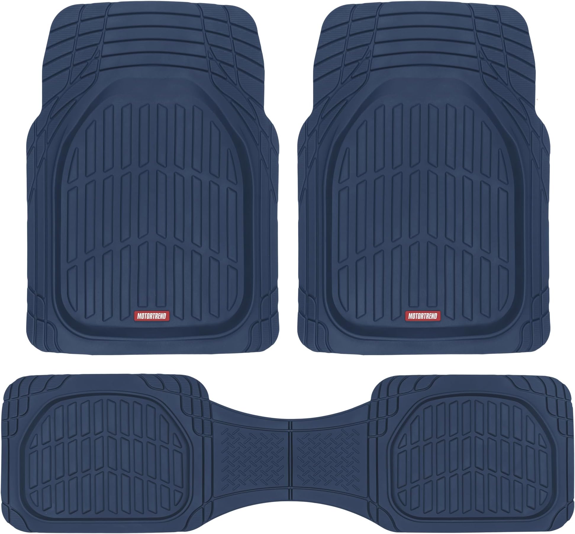 Motor Trend FlexTough Floor Mats for Cars, Blue Deep Dish All-Weather Car Mats, Waterproof Trim-to Fit Automotive Floor Mats for Cars Trucks SUV, Universal Floor Liner Car Accessories
