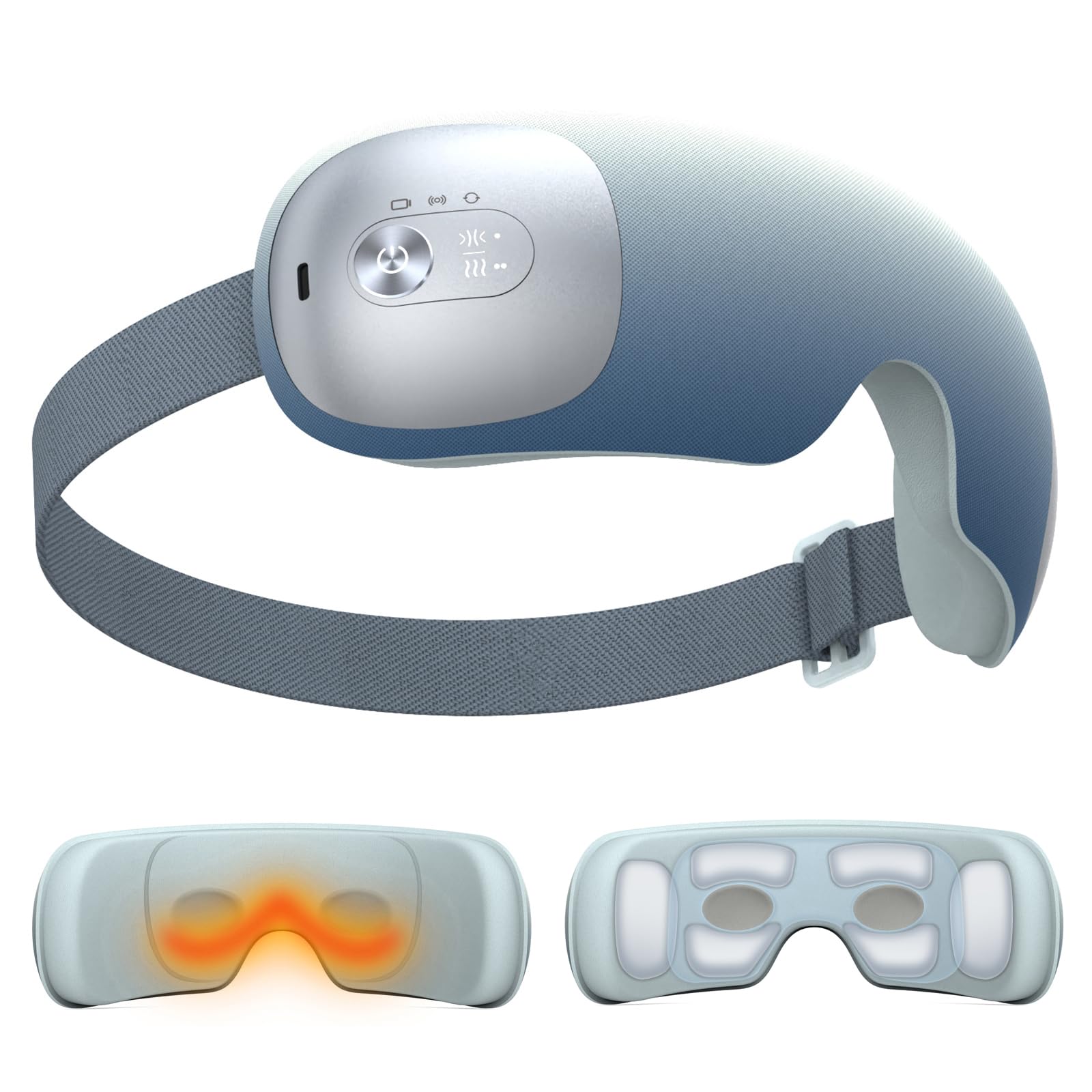 Masajeador de ojos ultraligero con 2 niveles de calor, 120 minutos de uso, 3 modos de compresión de aire y masaje, máscara de ojos calentada con música Bluetooth para aliviar la migraña, tensión y