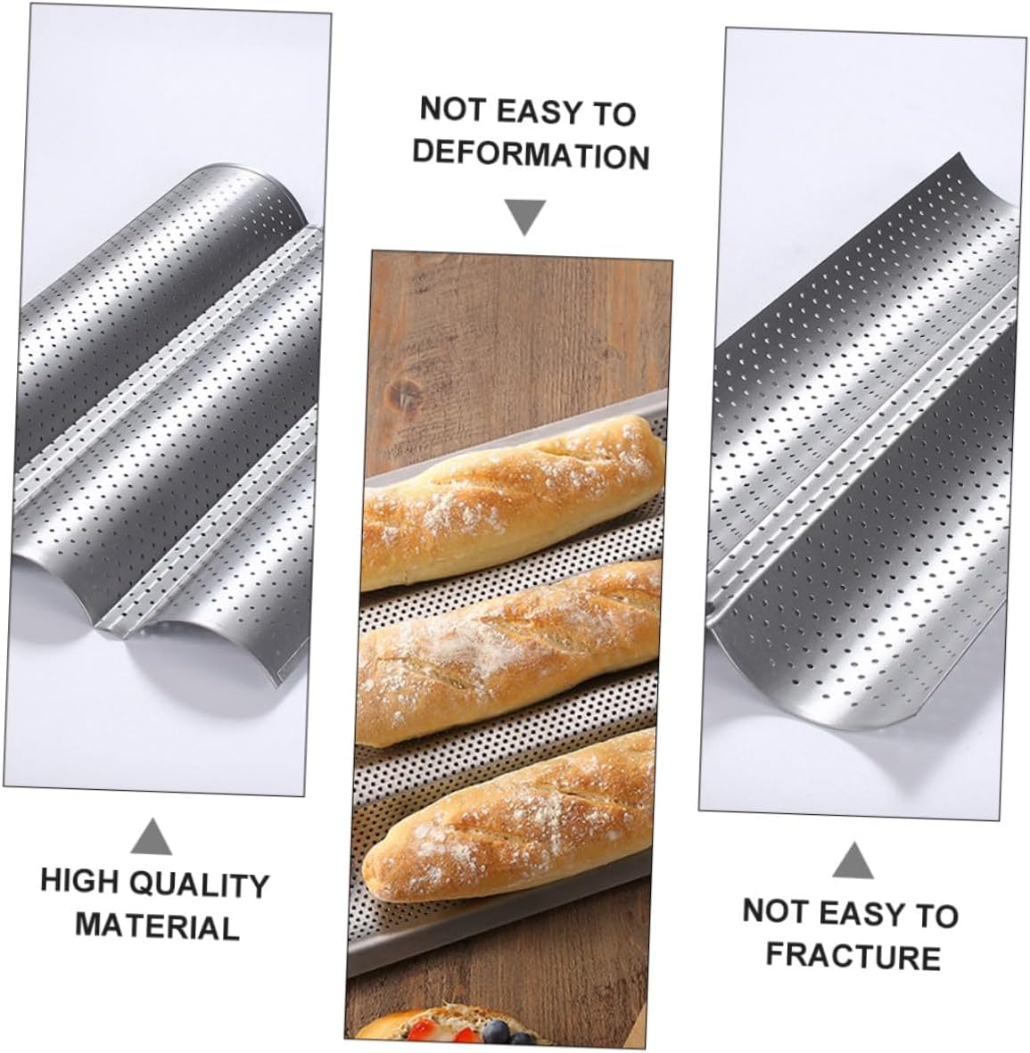 2pcs Nonstick Stainless Steel Perforated Baking Molds for French Bread Heavy-duty Bakeware with Even Heat Conduction Food Safe Coating Oven Trays for Home and Bakery Use
