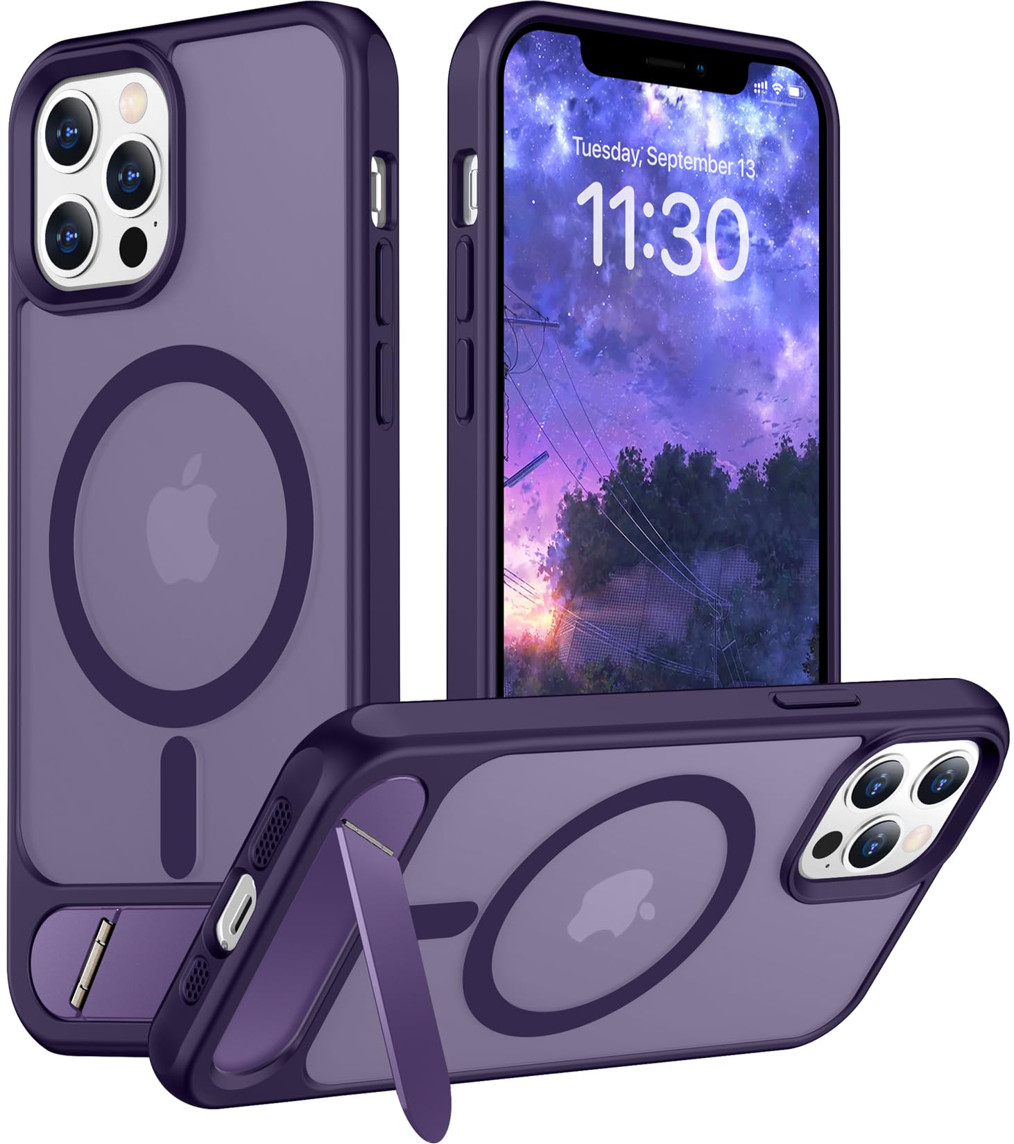 Temdan Magnetic Compatible with iPhone 12 Case &amp; iPhone 12 Pro Case, [Built-in Invisible Kickstand][Compatible with MagSafe][Military Grade Shockproof] Slim Translucent Matte Phone Case 6.1"