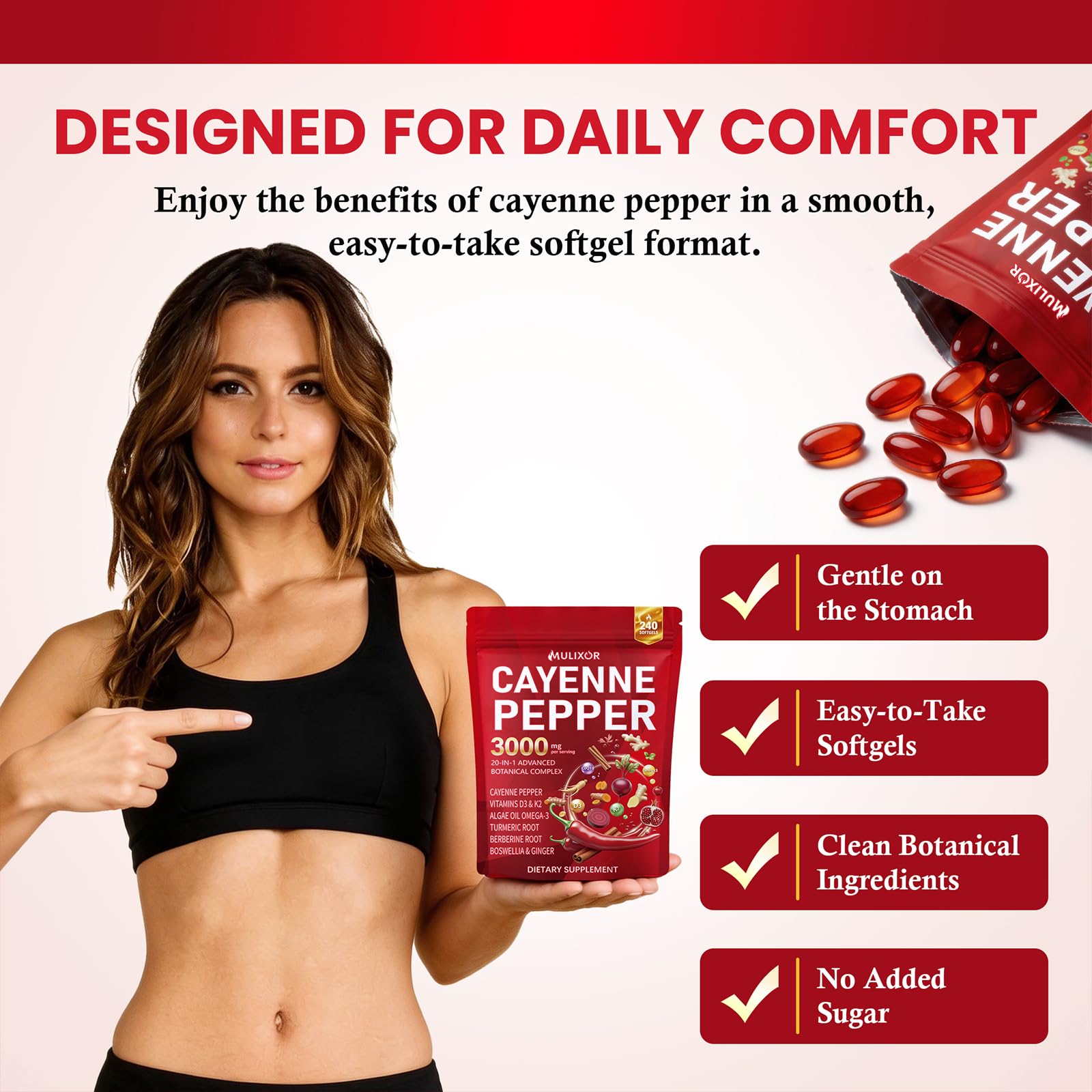 Cayenne Pepper Softgels, 20-in-1 Cayenne Pepper Capsaicin Supplements with D3 K2 E, CoQ10, Omega 3, Turmeric, Beet Root, Berberine, Supports Circulation & Metabolism, 240 Softgels 80-Day Supply — Amazon image 6