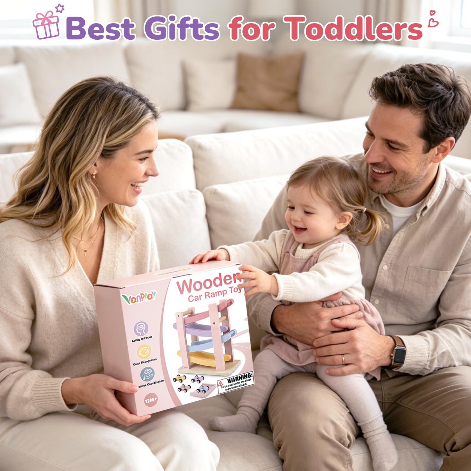 Vanplay Montessori Giocattolo per auto a partire da 1 anno, giocattolo in legno, a partire da 1 a 2 anni, regalo per bambini e bambine (Rosso)