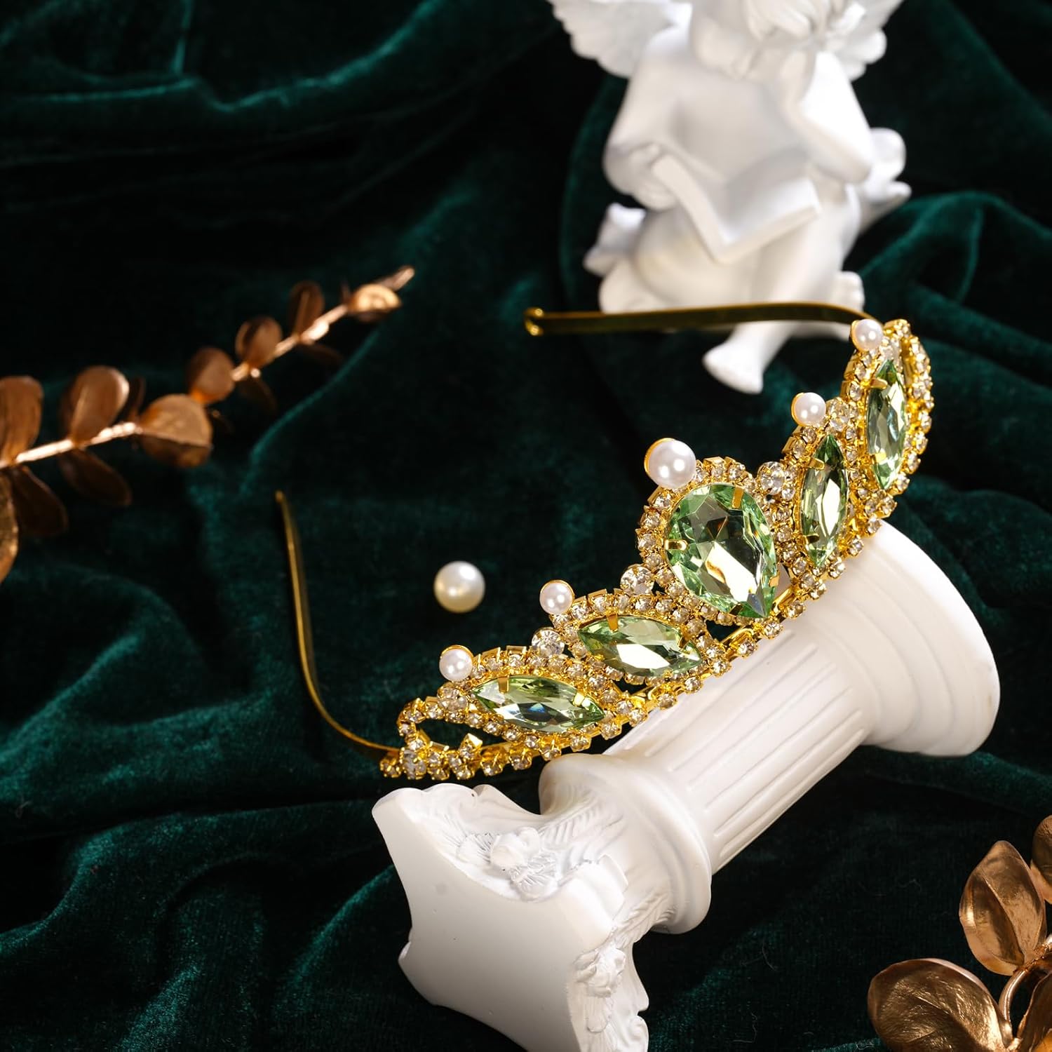 Princess Tiana Set Crown and Necklace Princess Tiana Birthday Outfit Halloween Party Fancy Green Crystal Tiara - Image 6